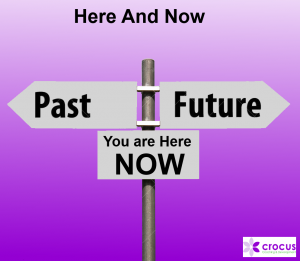 Here and now past present future sign post image